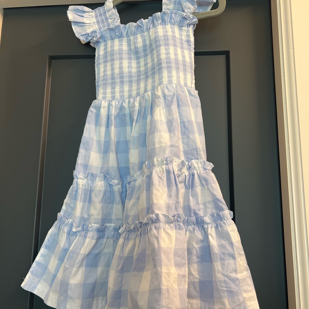 Smocked Ruffle Strap Blue Gingham Kids Dress